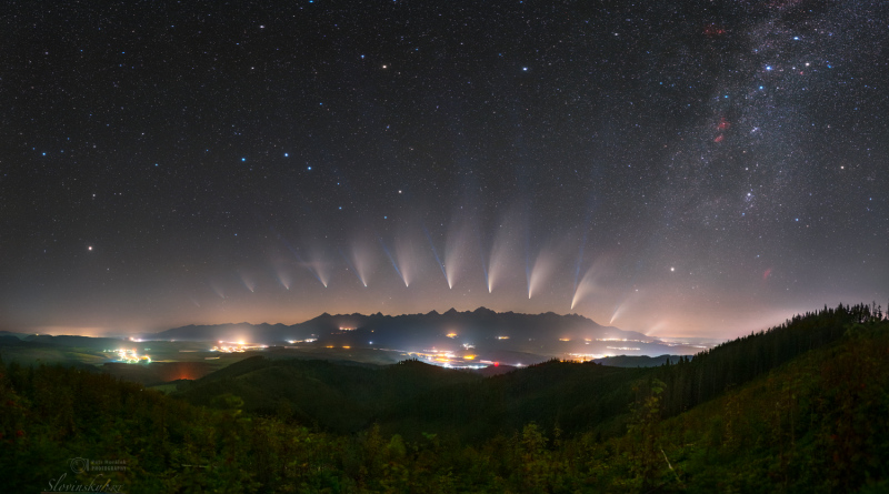 Snímek „Proměny komety NEOWISE nad Tatrami“. Foto: Petr Horálek, Tomáš Slovinský.