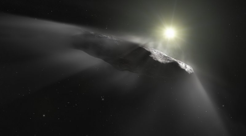 Vizualizace asteroidu `Oumuamua. Credit: ESA/Hubble, NASA, ESO, M. Kornmesser