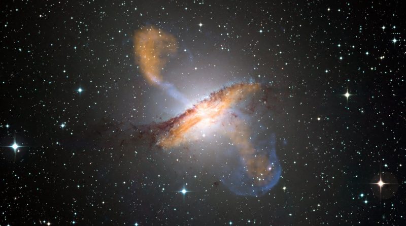 Tzv. aktivní galaxie obsahují ve svých jádrech superhmotné černé díry. Zdroj: ESO.