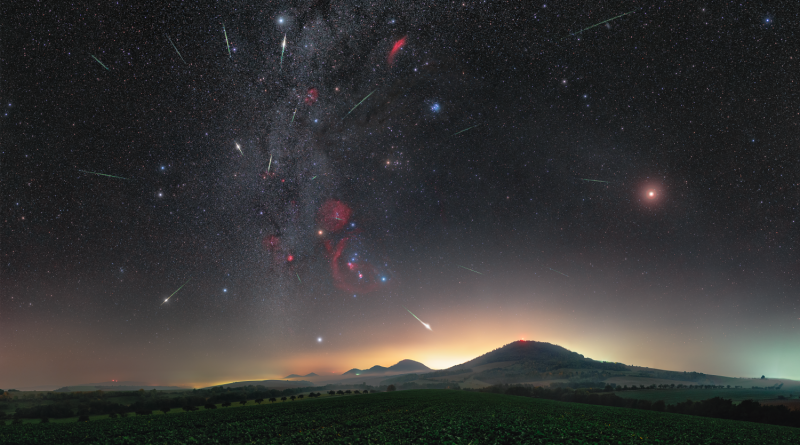 Maximum meteorického roje Orionid v říjnu 2020 nad prešovskými sopkami na východě Slovenska. Foto: Petr Horálek.