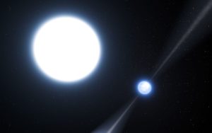 Opavští fyzikové se zaměřili na neutronové hvězdy (na snímku vpravo se energetickými výtrysky), které koexistují v páru s jinými hvězdami. Umělecká představa: ESO/L. Calçada.