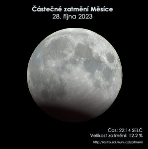 Simulační snímek maximální fáze zatmění Měsíce 28. října 2023. Zdroj: Petr Horálek/EAI/Tajemná zatmění.