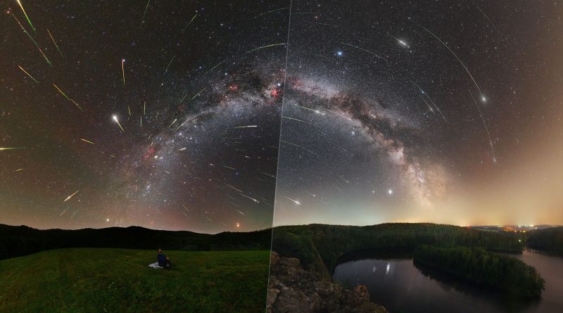 Čím dále od měst a zdrojů světelného znečištění pozorovatel bude, tím více meteorů spatří. Na obrázku je porovnání Parku tmavé oblohy Poloniny (vlevo) a Sečské přehrady (vpravo). Poloniny leží stovky kilometrů od velkých měst, kdežto Seč pouze desítky. Lze tedy vidět, že nad Sečskou přehradou jsou podmínky horší. Foto: Tomáš Slovinský (vlevo) a Petr Horálek (vpravo).