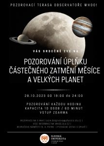 Pozorování oblohy 28. října 2023 na pozorovací terase Fyzikálního ústavu v Opavě.
