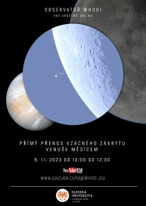Upoutávka na stream zákrytu Venuše Měsícem 9. listopadu 2023. Zdroj: FÚ v Opavě.