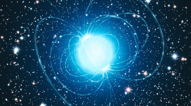 Neutronová hvězda s výskytem polárních září. Umělecká představa: ESO/L. Calçada