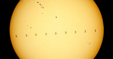 Mezinárodní kosmická stanice ISS před Sluncem 14. června 2024 z Hranic na Vysočině. Foto: Petr Horálek, FÚ SLU v Opavě.