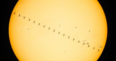 Mezinárodní kosmická stanice ISS před Sluncem 13. srpna 2025 z obce Habřinky na Pardubicku. Foto: Petr Horálek, FÚ SLU v Opavě.