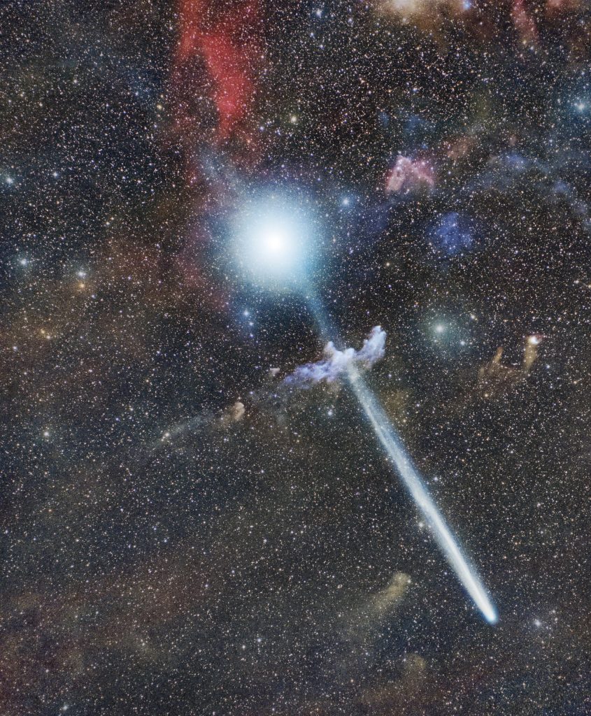 Snímek „Kometa R3 PanSTARRS před Rigelem“. Foto: Martin Mašek/FZÚ AV ČR, Jakub Kuřák/KaL ČAS.