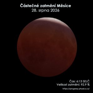 Simulační snímek maximální fáze zatmění Měsíce 28. srpna 2026. Zdroj: P. Horálek/FÚ v Opavě, P. Gabzdyl/EAI/Stellarium
