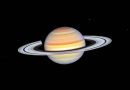 Planeta Saturn v říjnu roku 2023. Podobný sklon prstenců nabídne při pozorování dalekohledem během své opozice se Sluncem v říjnu 2026. Foto: NASA, ESA, STScI, A. Simon (NASA-GSFC).